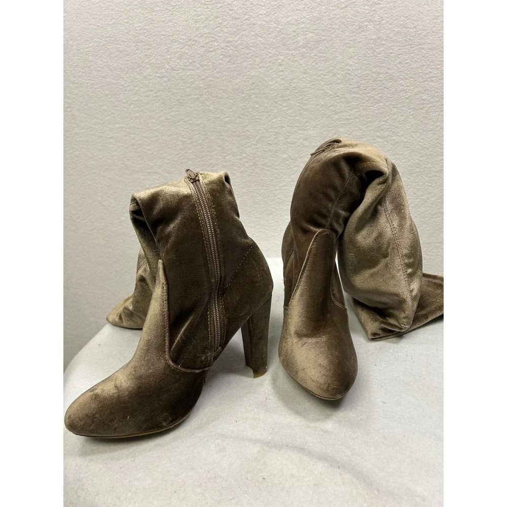 Over The Knee Boots Womens 8‎ Olive Brown Velvet Block Heel Pointed Toe